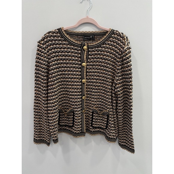 Avagolf Italy Sweaters - NEW Ava Golf Italy Tweed Wool Metallic Button Cardigan 3X Black Gold Old Money